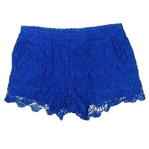 Ella Moss Crochet Shorts Eyelet Mid-Rise Shorts Pockets Womens Sz Small Blue